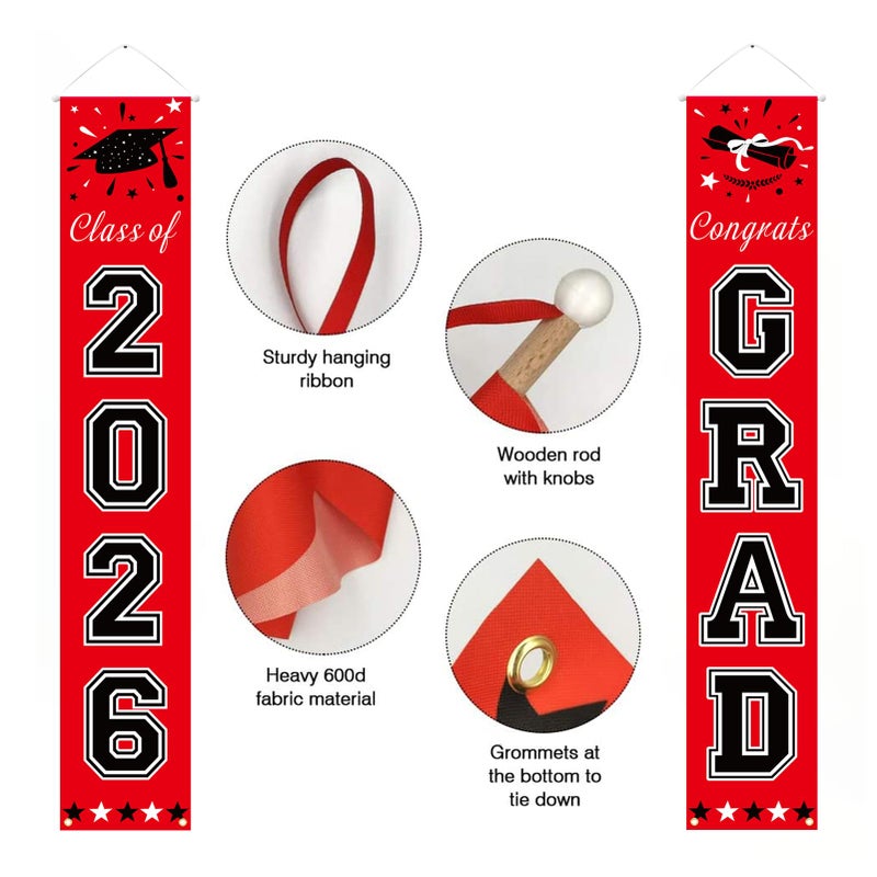 DAZONGE Graduation Decorations 2026, Red and Black Class of 2026 Decorations Graduation Banners for Any Schools or Grades Party Favor - Image 4